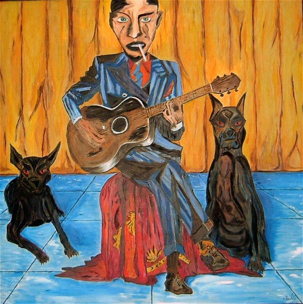 Robert Johnson and Dogs - Original by Joe Wood